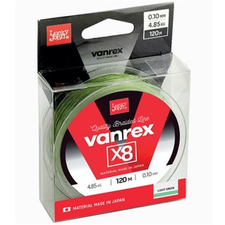 Шнур Lucky John Vanrex х8 120м, 0.17мм, 10kg, 22lb, Light Green (4112-017)