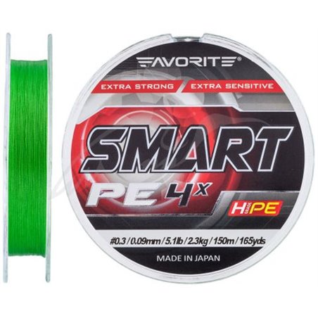 Шнур Favorite Smart PE 4x 150м (салат.) 0.6/0.132мм 4кг 9lb (1693-10-23)