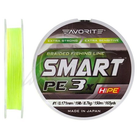 Шнур Favorite Smart PE 3x 150м (fl.yellow) 0.15/0.066mm 3lb/1.2kg (1693-10-50)